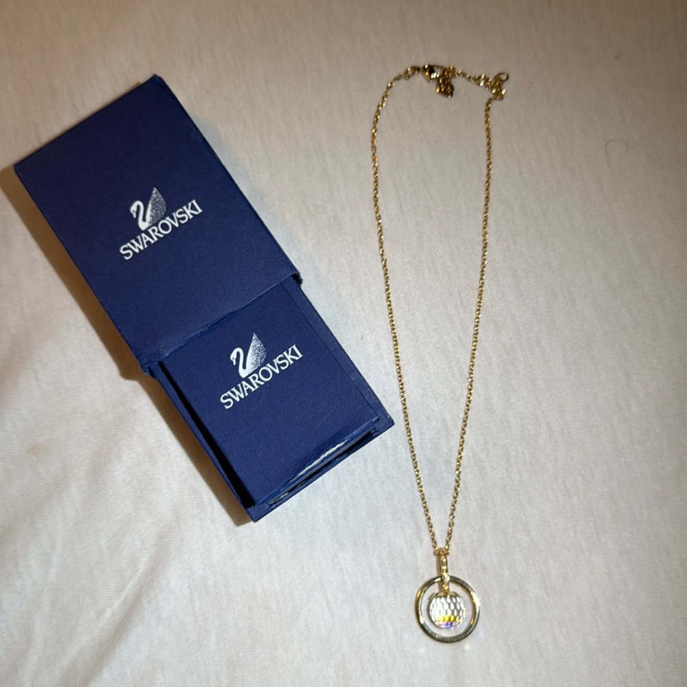 Swarovski glass globe gold necklace! Brand new with box